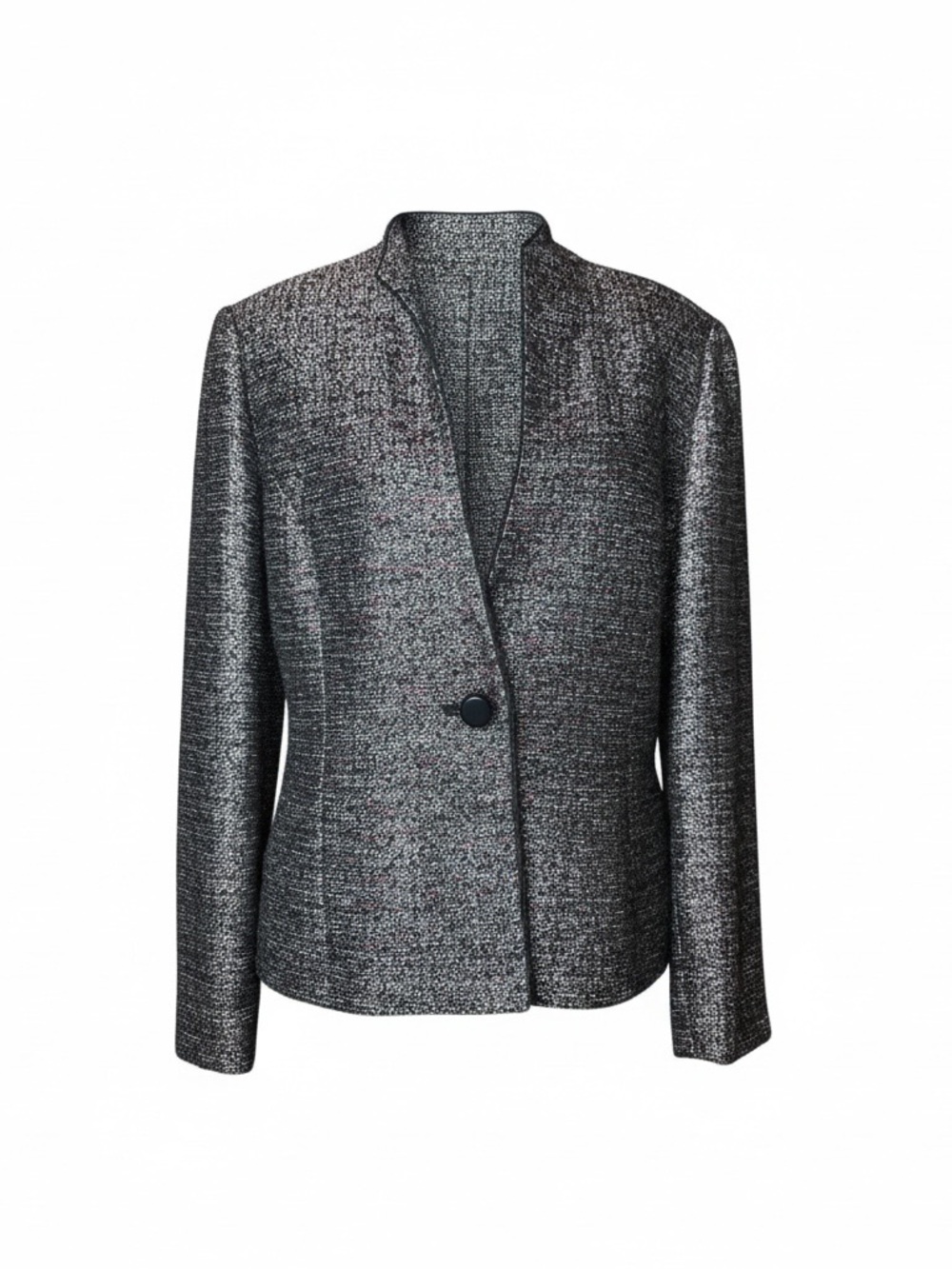 Jones Studio Metallic Gray One-Button Tweed Blazer